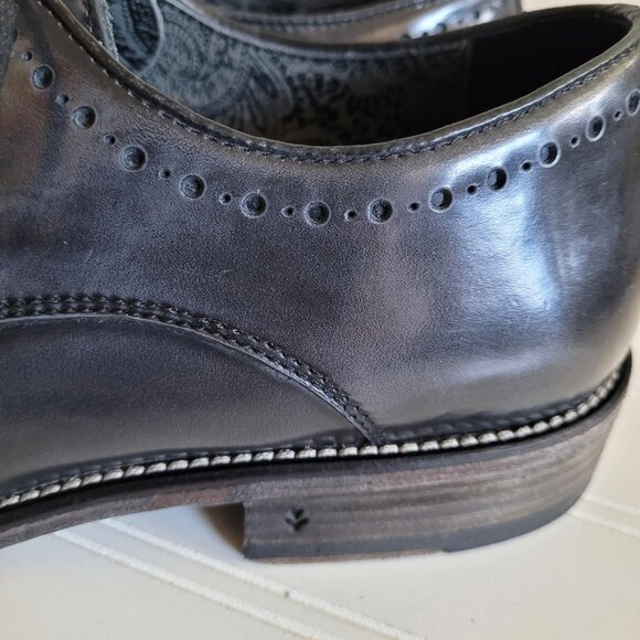 John Varvatos Leather Dress Shoes Wingtip Brogue Oxfords Grey Made in Italy - Picture 3 of 15